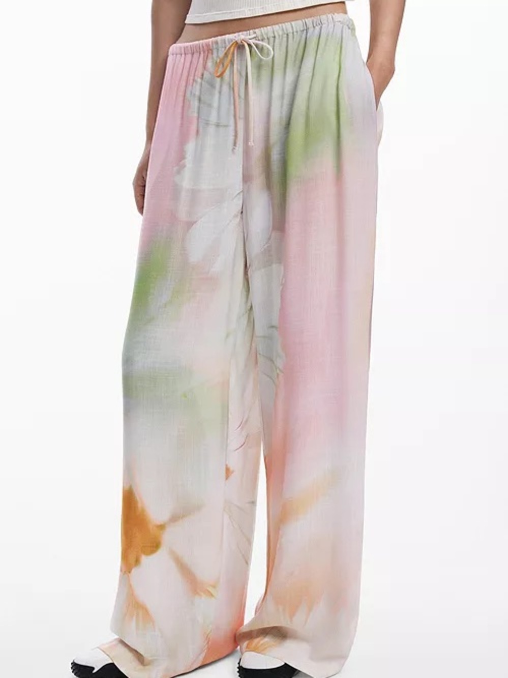 Desigual Watercolor Fluid Wide Leg Drawstring Boho Indie Pants Large
